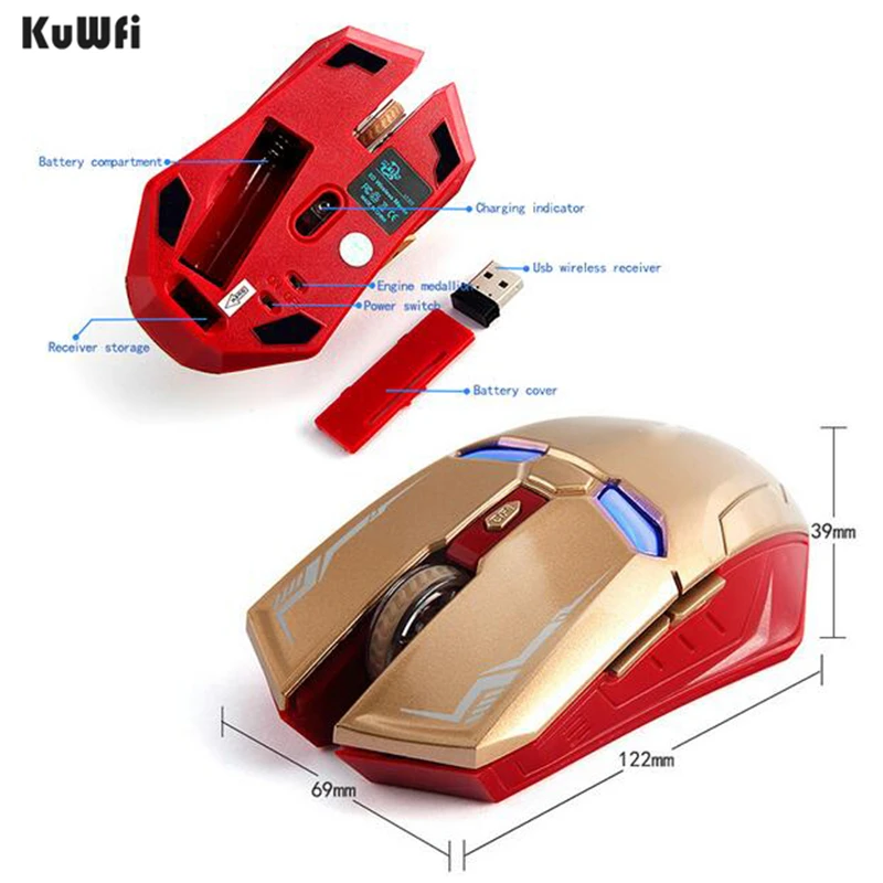 Беспроводная игровая мышь KuWFi 2 4 ГГц с USB нано приемником для ноутбука компьютера
