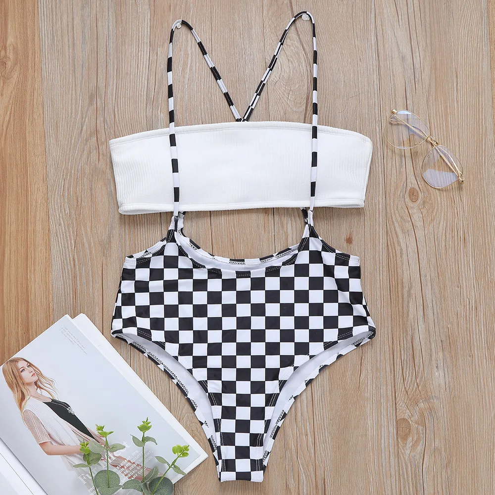 New White Lattice Ribbed Bikini Bather 2019 two pieces swimsuit High Waist set Swimwear Women Bathing Suit female |
