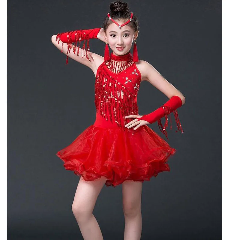Платье с кисточками и лаком для девочек платье латинских танцев бальных сальсы