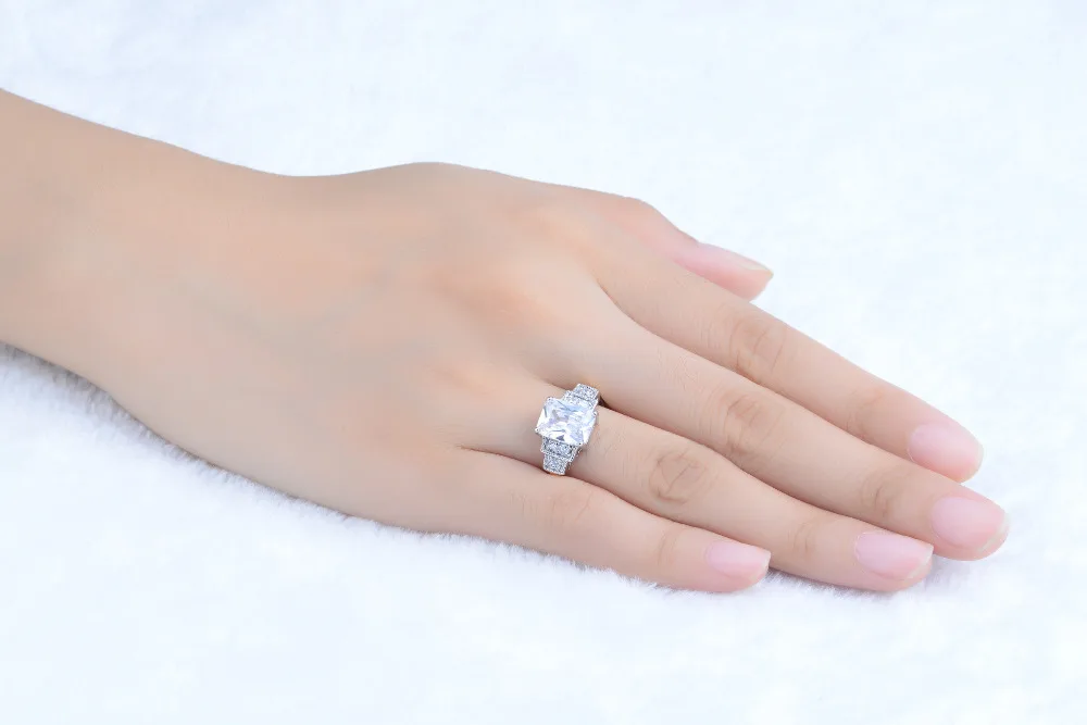 SuoHuan Size 6-10 Claw Womens Ring White Zirconer Stone Crystal Gold Filled Female Finger Wedding Band Engagement Jewelry Gift | Украшения