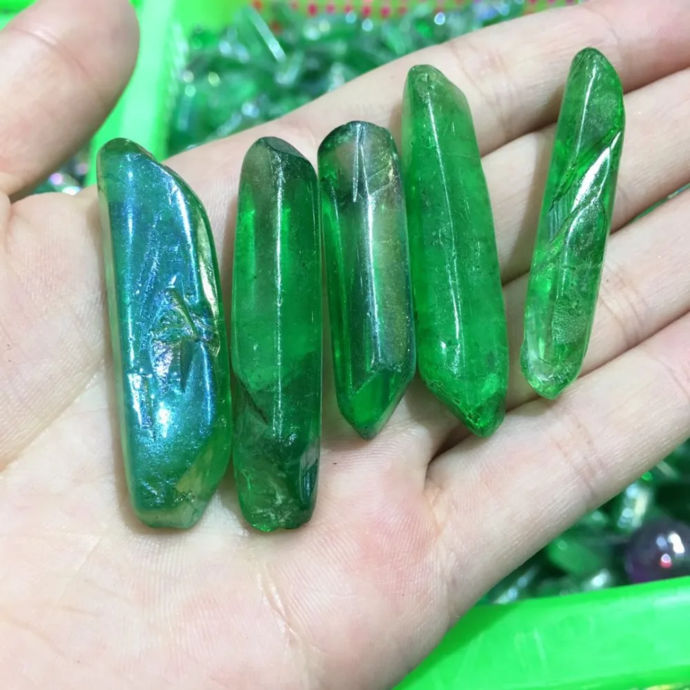 5 шт. Кристаллический гемматит натуральный зеленый титановый аура кварцевый кристалл для исцеления чакр и изготовления ювелирных изделий (доставка напрямую от производителя)