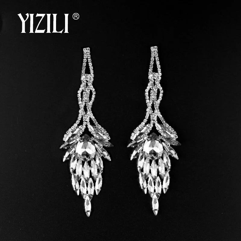 YIZILI Роскошные Длинные массивные висячие серьги зеленые прозрачные стразы серьги для женщин 4 вида цветов выбор Висячие свадебные серьги se075