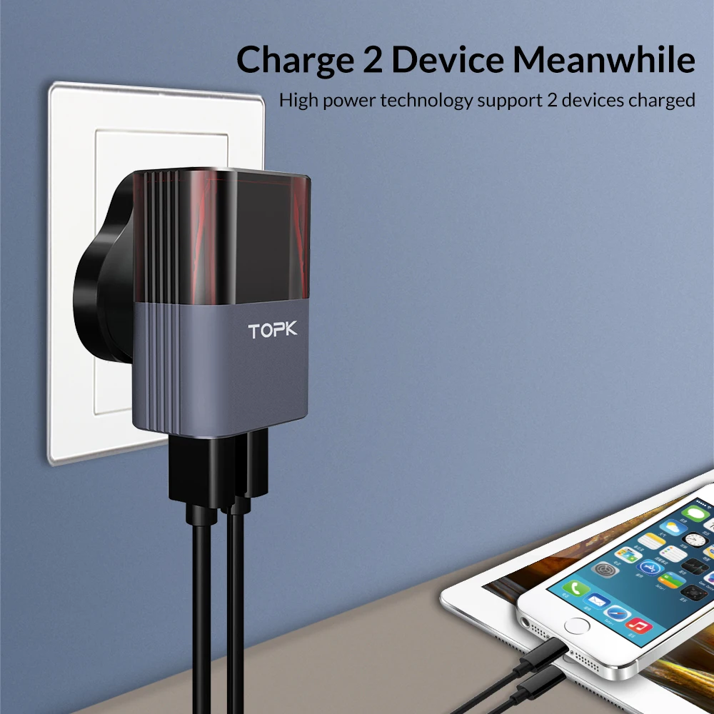 TOPK USB зарядное устройство для iPhone X 8 7 6 iPad Smart дорожное настенное samsung Galaxy S9 huawei