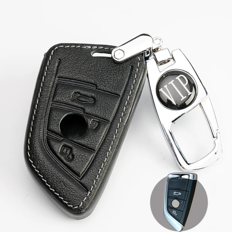 Натуральная кожа чехол для автомобильных ключей с металлическим keyhchain BMW X1 X5 X6 F15