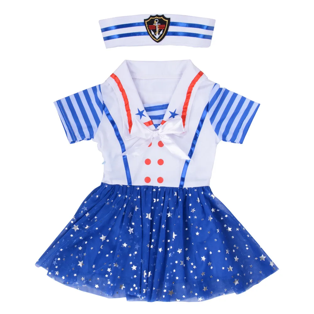 Детский милый костюм моряка для девочек короткий рукав блестящая юбка пачка в