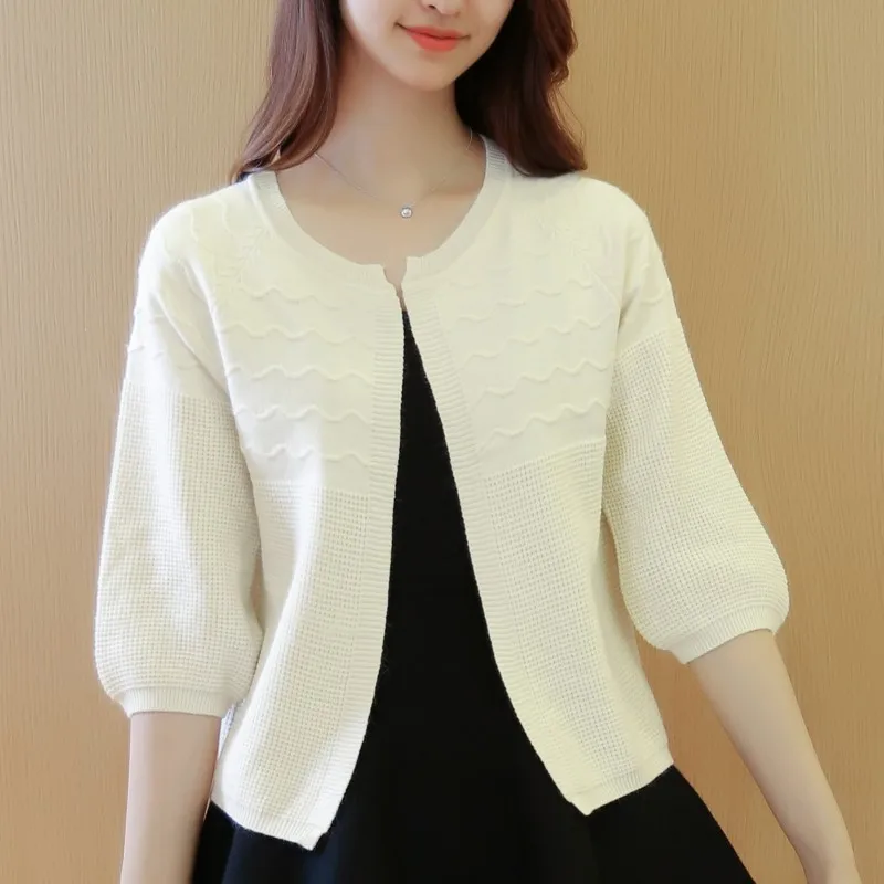 Женские кардиганы весенне-осенние вязаные свитера с круглым вырезом и рукавом до