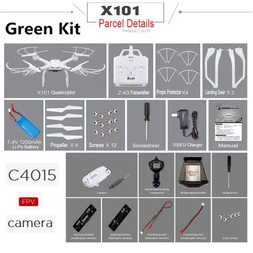 Профессиональный RC дроны Дрон MJX X101 с C4015 C4018 Камера FPV 2,4 ГГц 6 оси гироскопа RC Quadcopter 3D рулон Дрон - Цвет: Зеленый