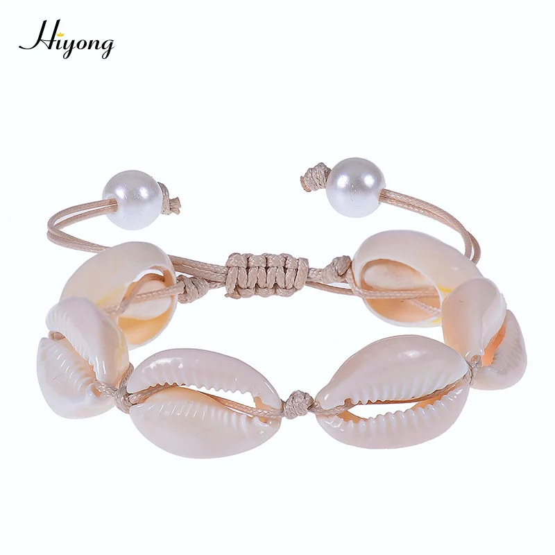 HIYONG натуральный Каури в виде ракушки браслет ручной работы Регулируемый Boho ракушка браслет/ножной браслет пляжные украшения Подарки для женщин девочек