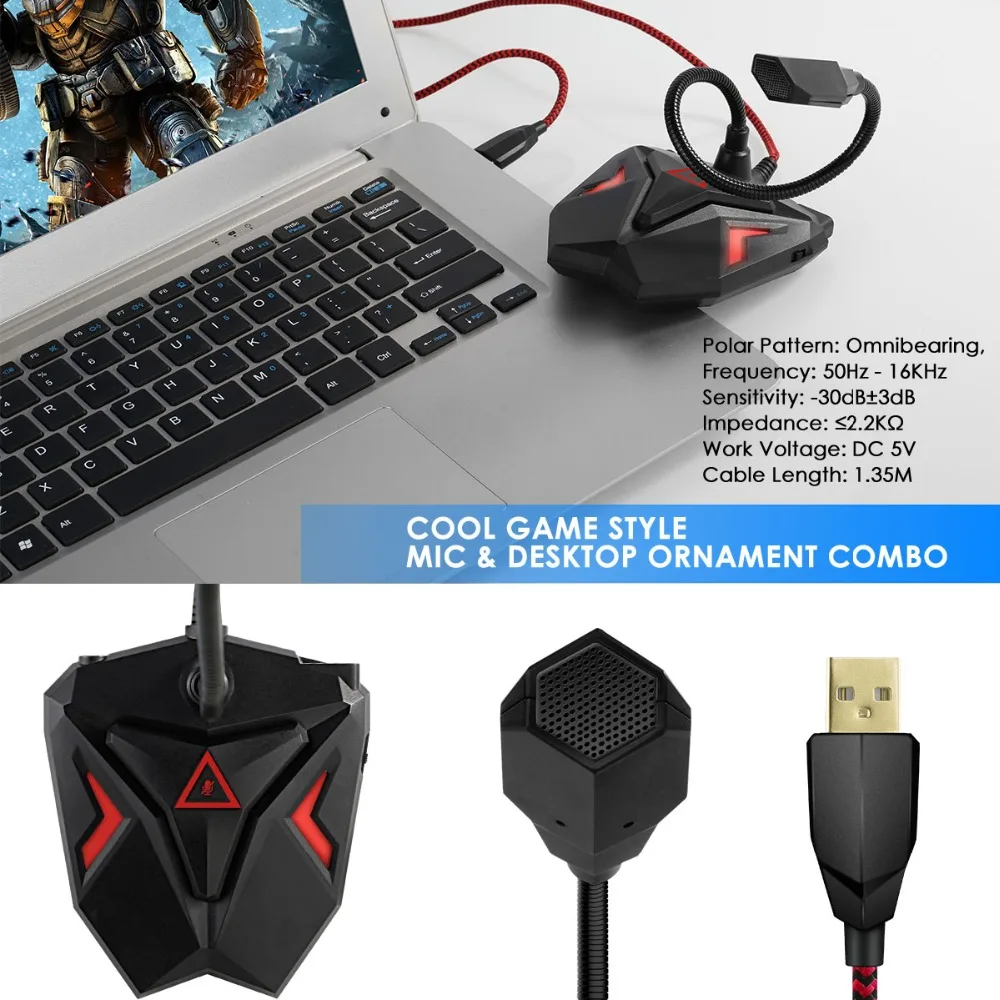 SOONHUA, мини студийный компьютерный микрофон, USB разъем, настольный конденсатор с микрофоном, светодиодный индикатор для ПК, настольный игровой микрофон для записи