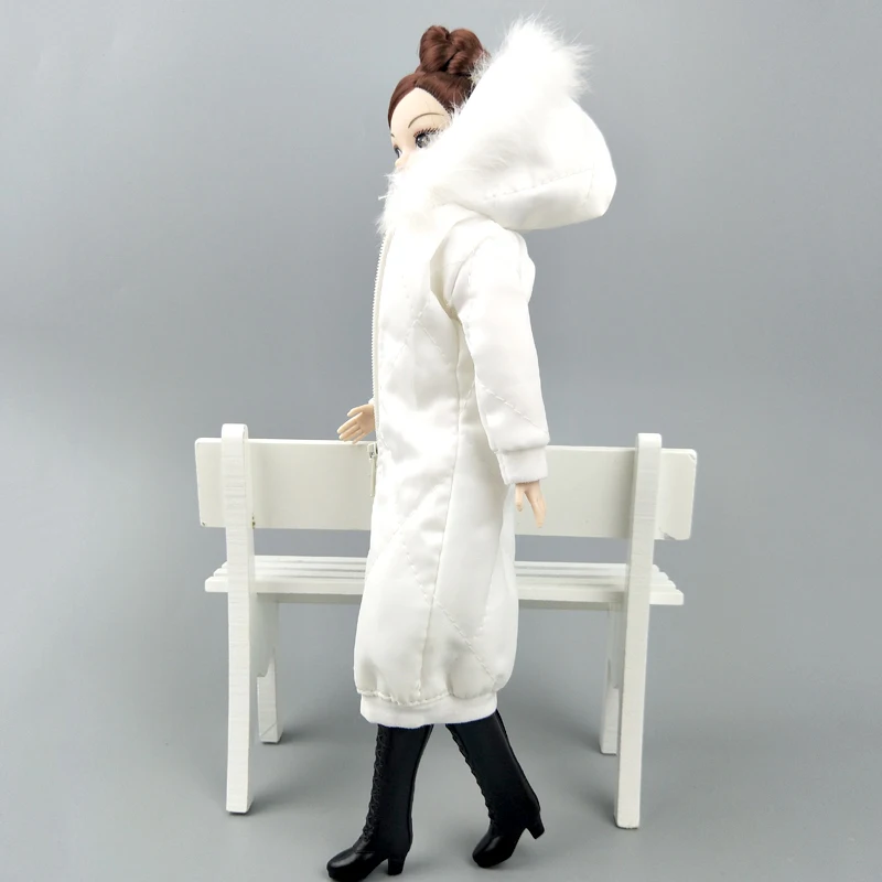 Белая зимняя одежда длинное пальто для куклы Барби платье парка 1/6 BJD куртка 1:6
