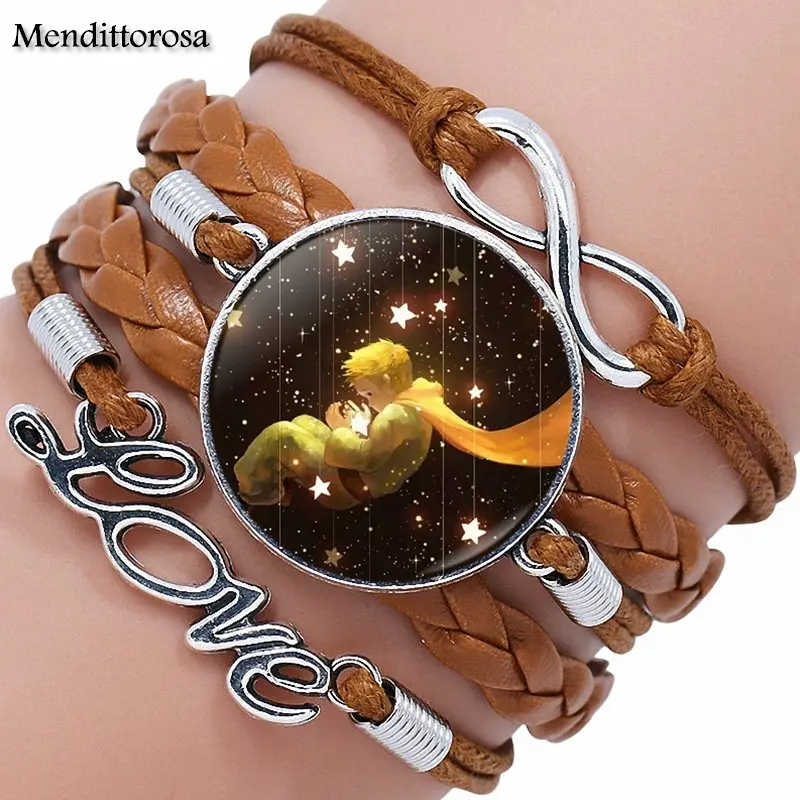 В стиле Маленький принц логотип Многослойные черный/коричневый кожаный браслет
