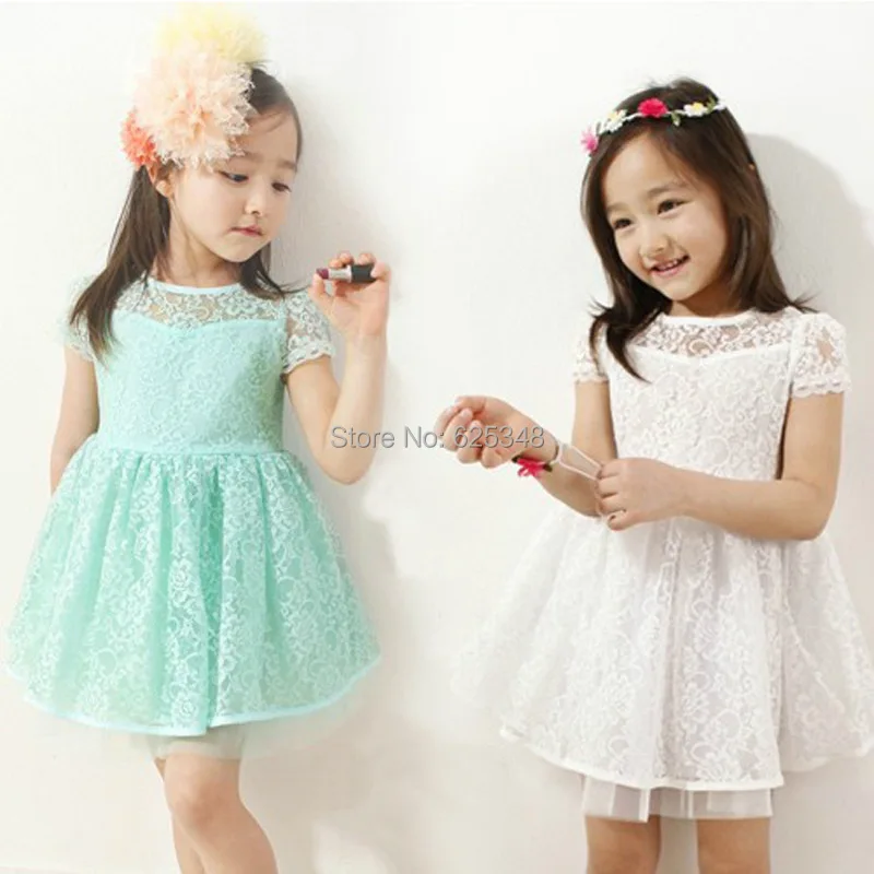 Кружевное платье для девочек летнее голубое розовое белое | Детская одежда и