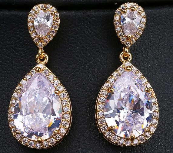 gold EMMAYA, изящные серьги-капли с кубическим цирконием для женщин, модные свадебные украшения, подарок, вечерние - Окраска металла: gold