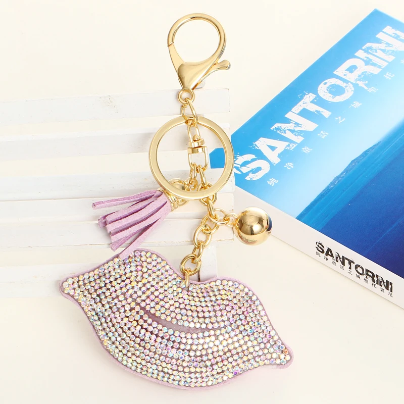 Милые Губы Кристалл Цепочки Кольца Для Ключей держатель для женщин золотой