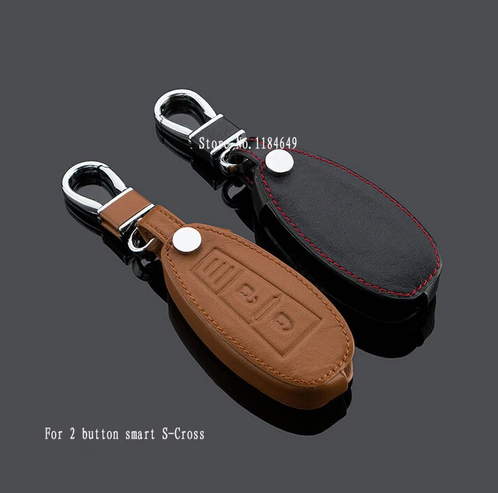 Умный кожаный чехол для автомобильного ключа с двумя кнопками кольцом