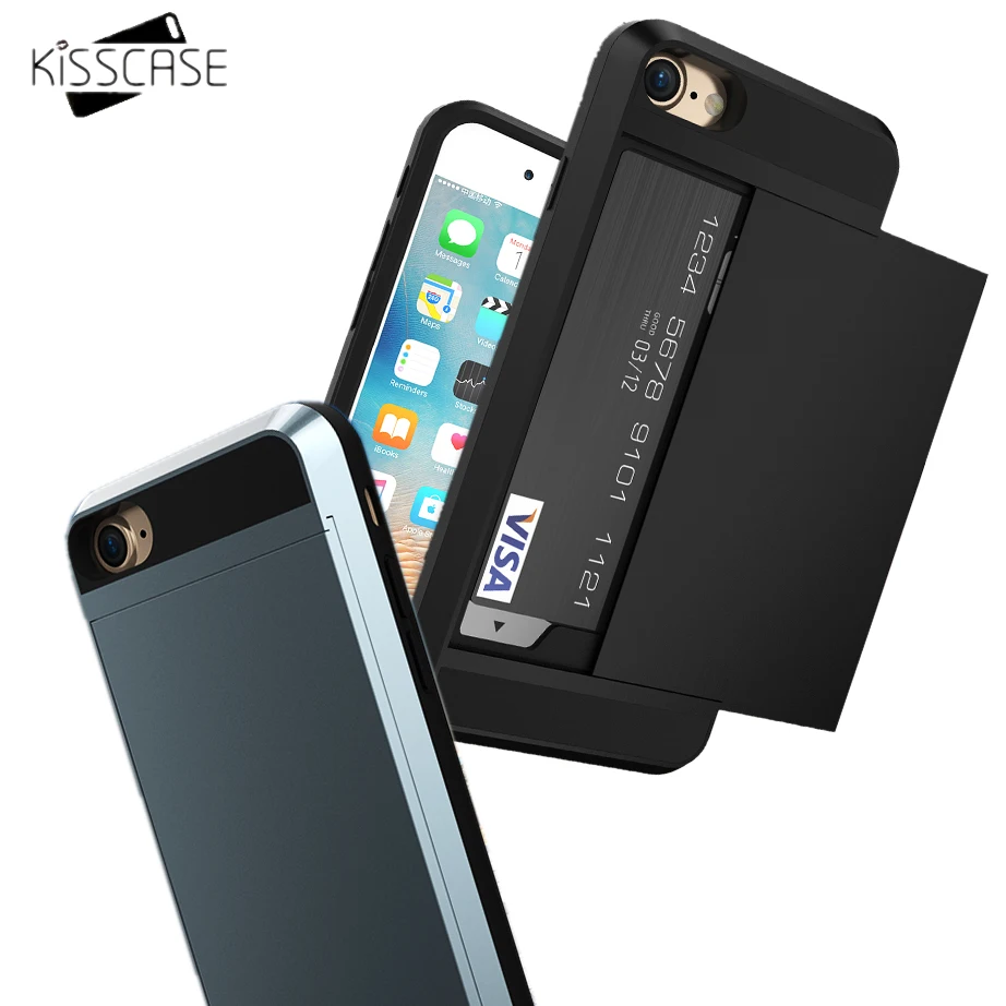 KISSCASE Armor PC Cases For iPhone 6S 6 7 8 Plus XS Max XR Hybrid Card Slot TPU Phone Case 5S 5 SE X Shells Fundas |