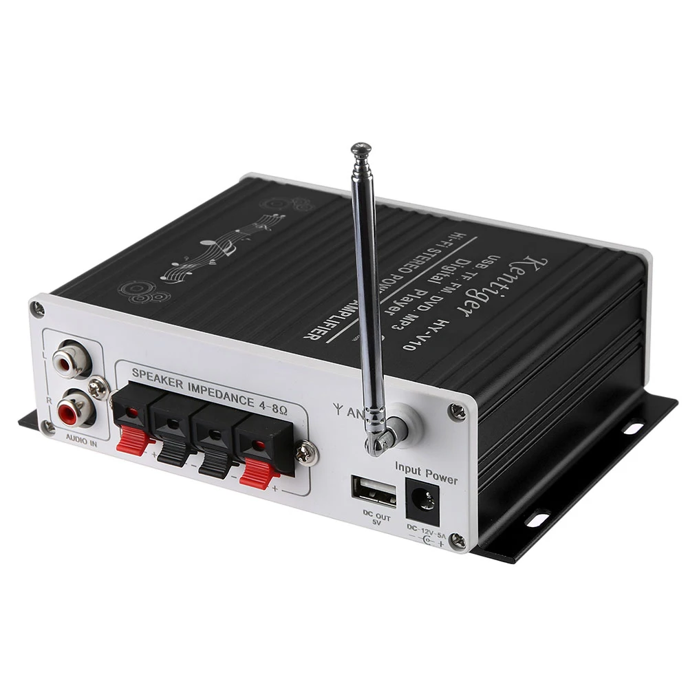 Kentiger автомобильный усилитель V10 Bluetooth Hi-Fi класса-AB стерео супер бас аудио 2x160 Вт