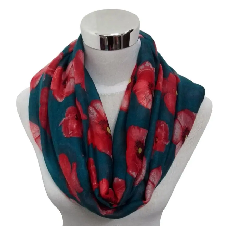 2017 Новый дизайн модный красный шарф с маками длинные шарфы цветочным принтом