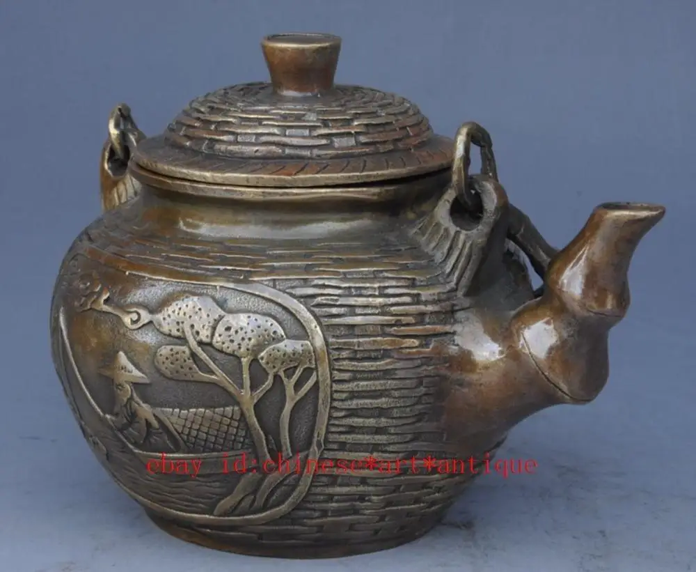 Китайский древний латунный ручной резной чайник для мужчин и сосны w daming Mark|brass