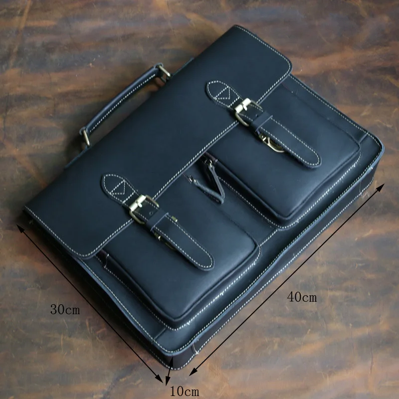 Black-40cm Высококачественный Мужской винтажный кожаный портфель Crazy Horse, сумка через плечо, сумка для ноутбука, чехол, Офисная сумка 1061 - Цвет: Black-40cm