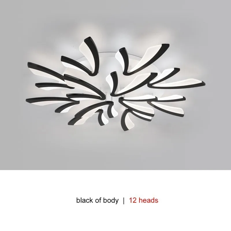 black 12 heads Современные светодиодные потолочные лампы для гостиной, спальни, комнаты, домашнего декора, лампы для кухни, светильники, черная молния, с пультом дистанционного управления, блеск - Цвет корпуса: black 12 heads