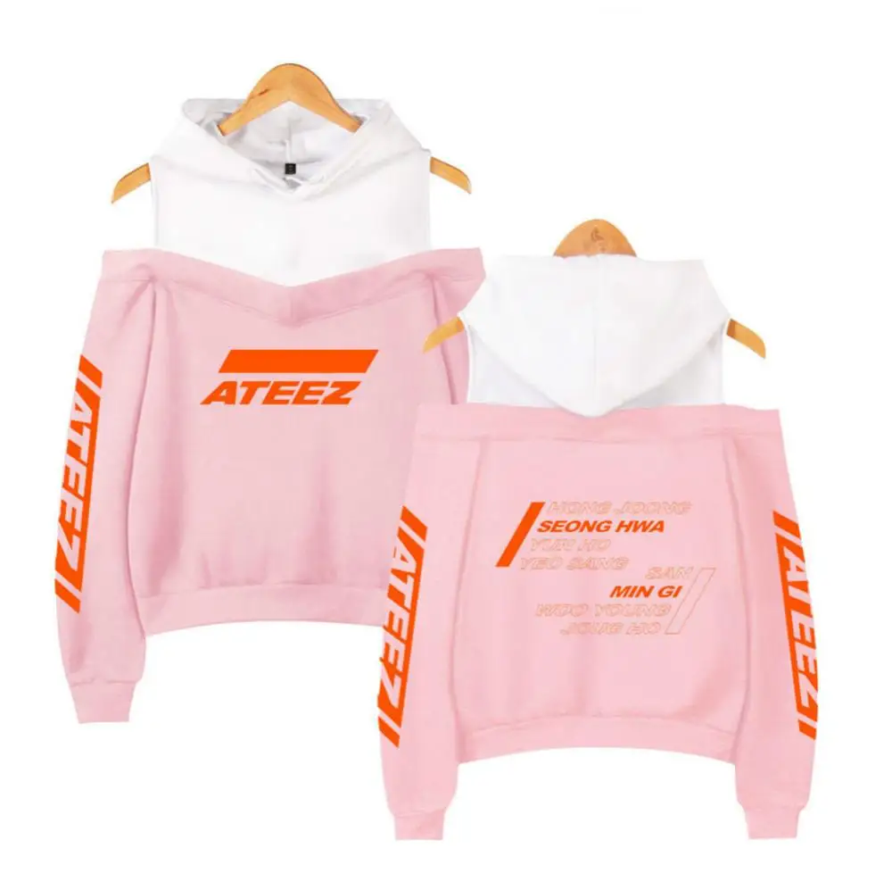Kpop ATEEZ подростковый Z с открытыми плечами толстовки с капюшоном летний свитшот с надписью - Цвет: 5
