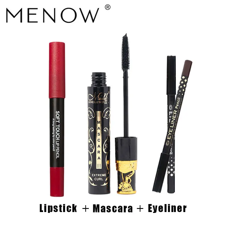 Menow бренд Make Up Set Curl Тушь для ресниц с силиконовым Кисточки и два Подводка глаз