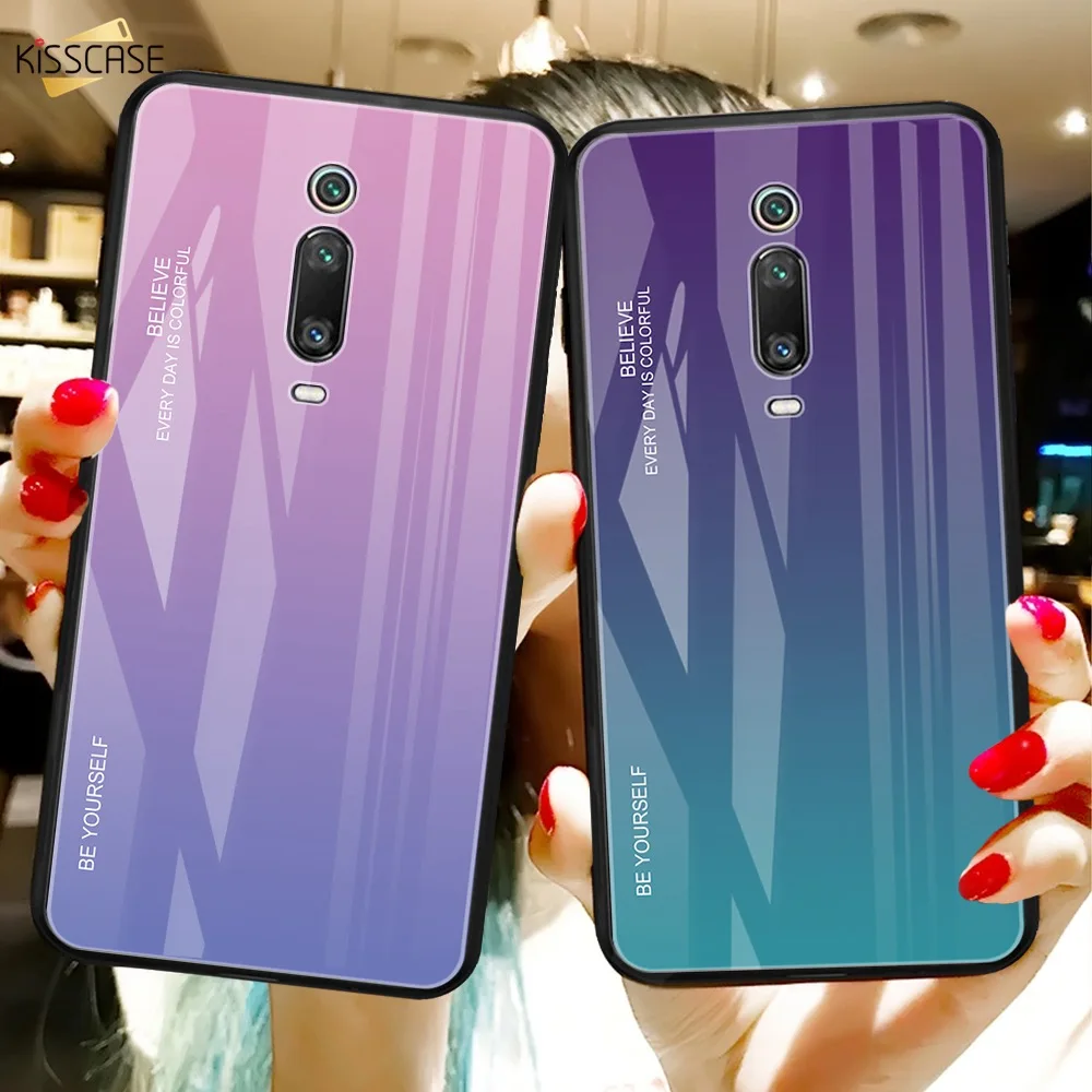 KISSCASE градиентный чехол из закаленного стекла для Xiaomi Redmi K20 Pro Mi 9T 9 8 SE A1 A2 Lite Note 7 6 5