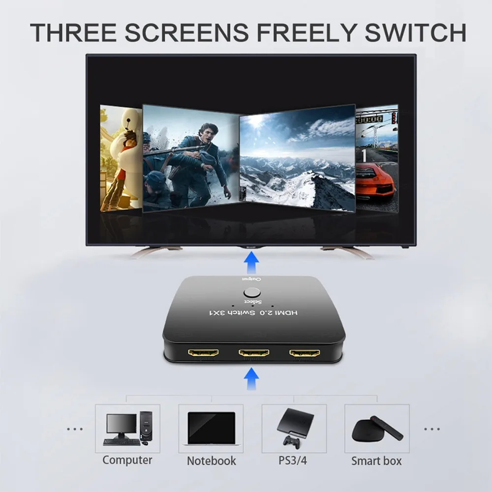 HDMI коммутатор 3X1 atolla 3 порта 2 0 переключатель 4K коробка высокого разрешения видео