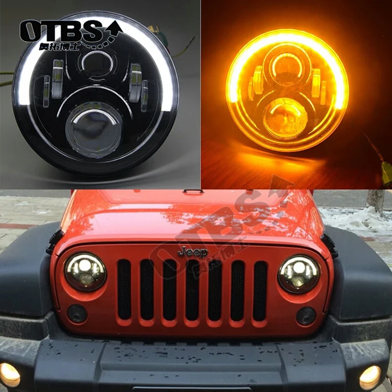 OTBS DOT E9 Mark 7 дюймов круглый светодиодный фонарь с белым/янтарным ореолом кольцо