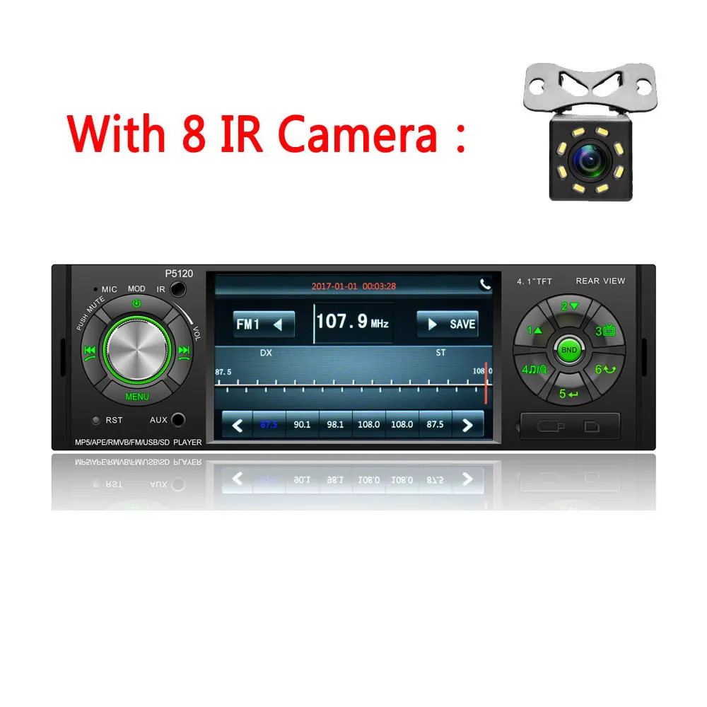 With 8 IR Camera Автомагнитола AMPrime 4,1 '', MP3 MP5 плеер, Bluetooth, 1 din, Авторадио, стерео, USB, FM, монитор резервного копирования, мультимедийный плеер, аудио стерео - Цвет: With 8 IR Camera