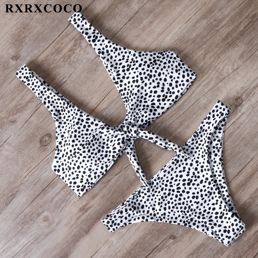 RXRXCOCO Бандажное бикини, купальник с принтом, женский купальник, Одноцветный, с вырезами, купальный костюм, низкая талия, бикини с подкладкой, пуш-ап, Badpa