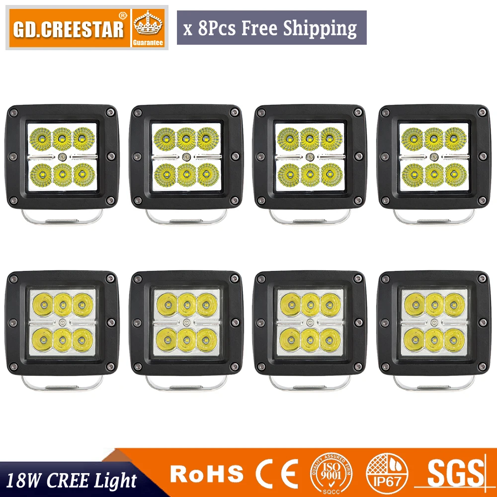

18Watts 3INCH square 12V LED WORK LIGHT 24V SPOT FLOOD Retail LAMP FOR OFFROAD BOAT TRUCK Car ATV 4x4 LED DRIVING LIGHT x8pcs