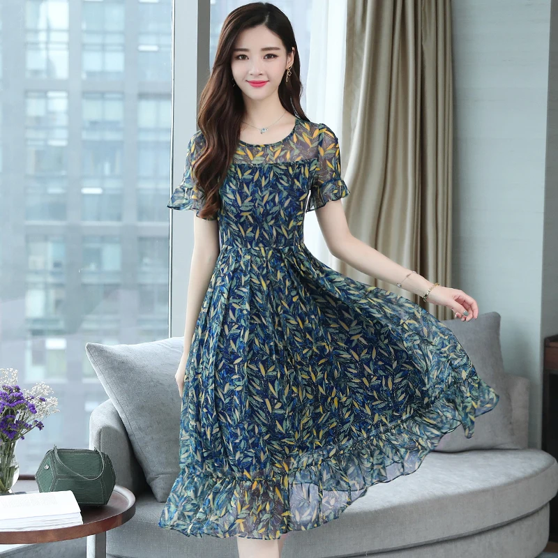 Винтажное шифоновое платье с цветочным рисунком для женщин 2019 Лето Новая мода