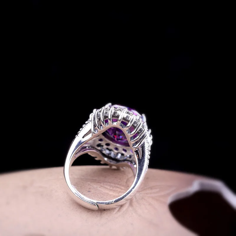 

new 925 Sterling Silver jewelry Women's purple semi-precious stone Ring Opening pop personality rings