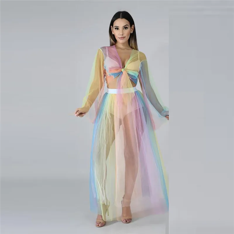 Летнее пляжное стильное шифоновое платье 2019 Новое прозрачное Сетчатое