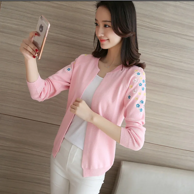 New Women Sweater Autumn Winter 2018 Fashion Elegant Embroidery Slim Girl Knitted Cardigans Tops Female RE0859 |