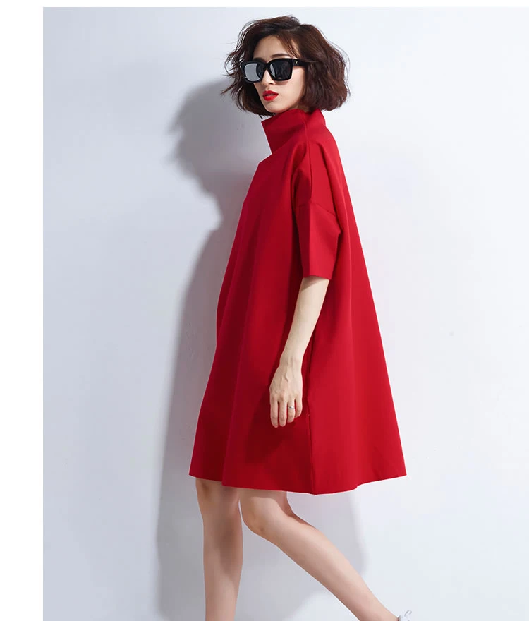 [XITAO] Korea New Autumn Casual Women Turtleneck Above Knee Dress Female Half Sleeve Solid Color Pullover Dress GWY2464