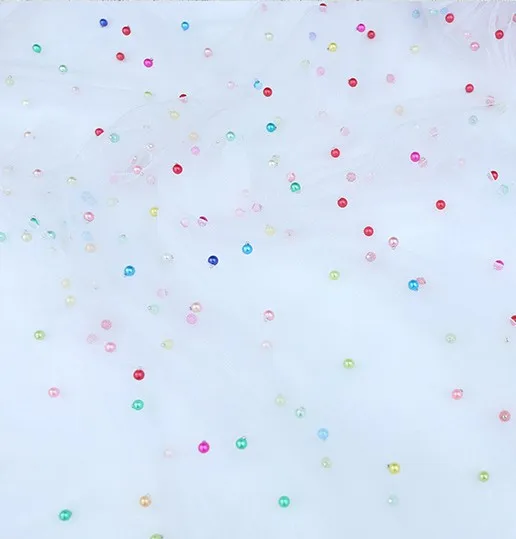 White colorful Новое поступление, Мягкая сетчатая ткань с жемчугом и бисером для свадебного платья, материал одежды для штор, фон для фотосъемки, кружевная ткань D693 - Цвет: White colorful