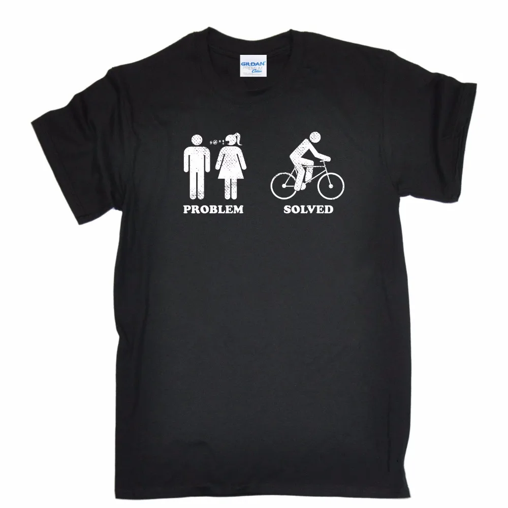 

2018 Fashion Casual Hot sale 100% Cotton men Tee shirt Problem Solved Mountain Bikes Go Away Joke Funny T-Shirt
