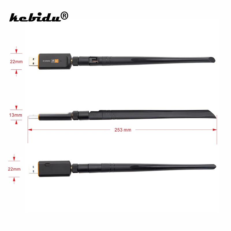 

kebidu Network Card 1200Mbps USB 3.0 Wireless Wifi Adapter Dual Band For Laptop Desktop 802.11ac Standard with Antenna Receiver