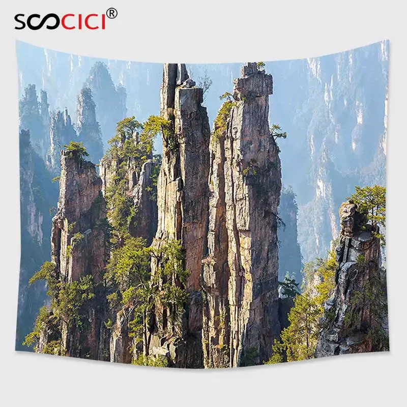 

Cutom Tapestry Wall Hanging,National Park Rock Formations Natural Wonders of the World Asian Image Dimgrey Baby Blue Olive Green