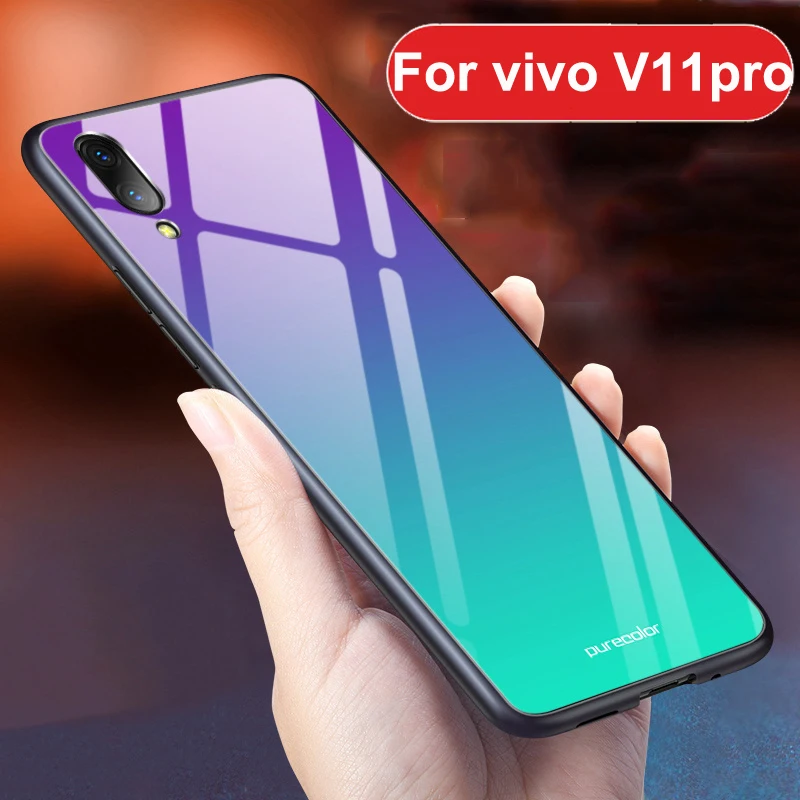 For vivo V11pro case Solid color tempered glass + TPU phone cover V11 pro vivoV11 Gradient shell Cases | Мобильные телефоны и