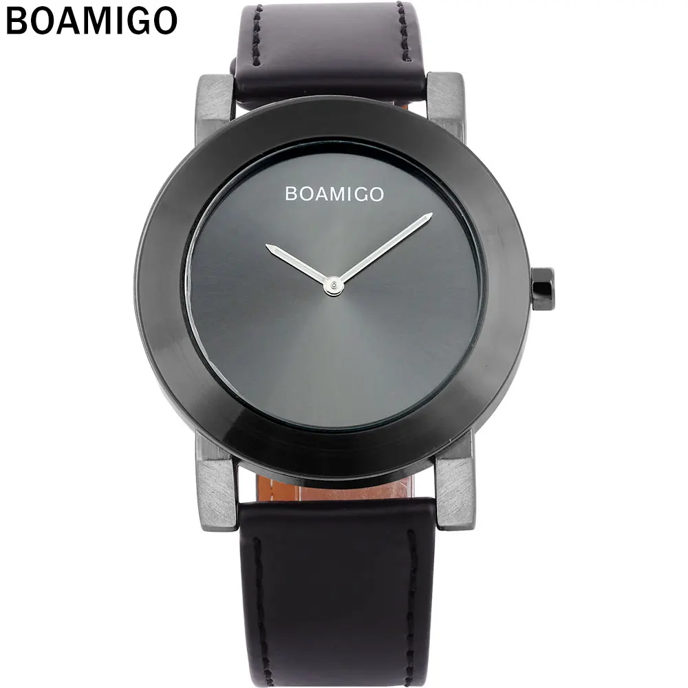 

BOAMIGO 2016 new popular brand men watches fashion casual quartz watches ultra-thin black large simple dials leather strap