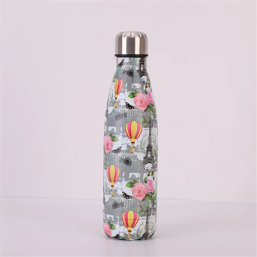С цветочным принтом бутылка для воды с двойными стенками из нержавеющей стали