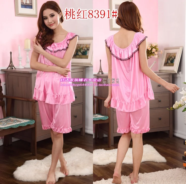 Женская ночная рубашка из искусственного шелка с коротким рукавом 125 см|sleepwear