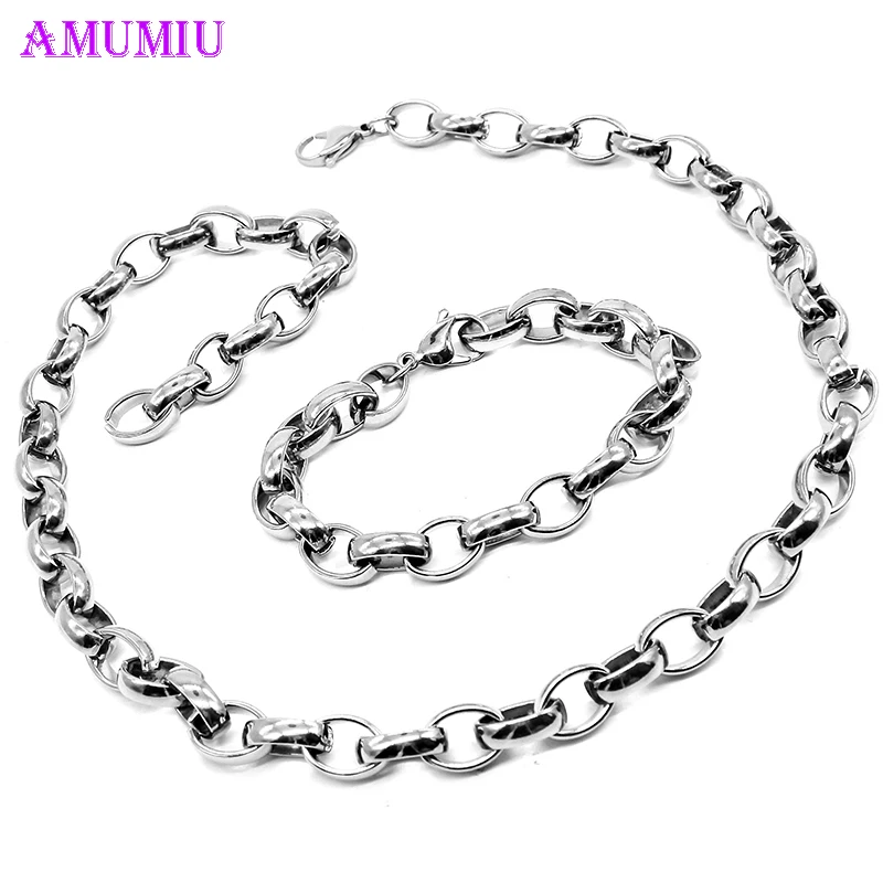 AMUMIU 2019 кубинская звеньевая цепочка из стали высокое качество мужские украшения