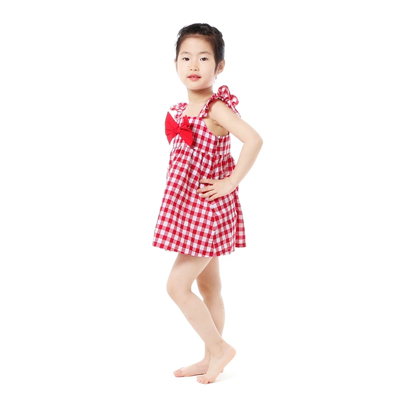 Kaiya Angel Kids Dresses For Girls Farm Summer Dress With Big Bow 5 Colors 2017 Clothes Blue Plaid | Детская одежда и обувь
