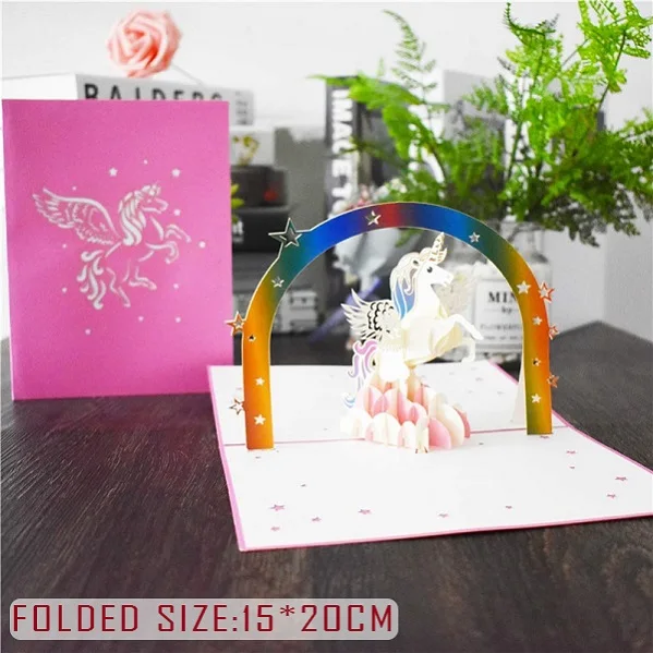 3D милые животные всплывающие открытки с днем рождения для детей детский душ для жены, жены, женщины мультфильм Павлин клетка рыба собака - Цвет: Unicorn