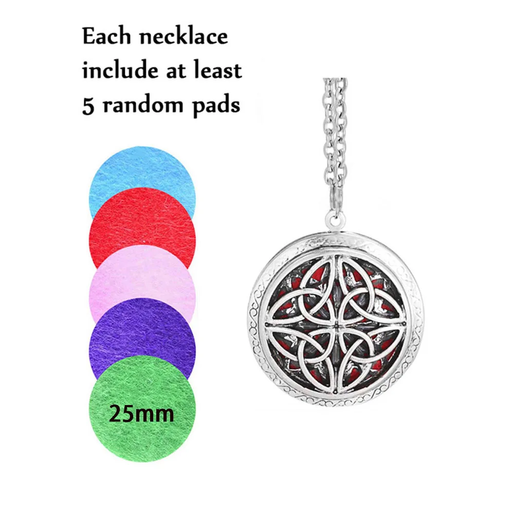round flower cross Античное серебряное винтажное ожерелье для ароматерапии, ювелирные изделия 25 мм, войлочные подушечки, ароматическое масло, диффузор, ожерелье для подарка - Окраска металла: round flower cross